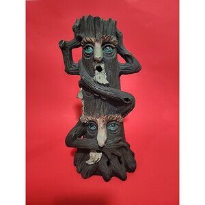 Smoking Tree Faces Cone Incense Burner Elegant Expressions Hear See No Evil 11''
